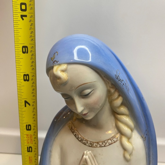 Vtg Italy Porcelain Praying May Madonna Figurine with Blue Gold Veil 9.5” H - Picture 12 of 13